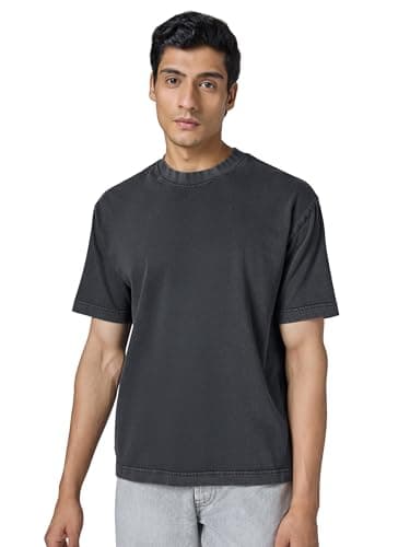 XYXX Cotton Tshirt for Men, Relaxed Fit, Solid, Pack of 1, MB25CTSRT03S, Pitch Black, S