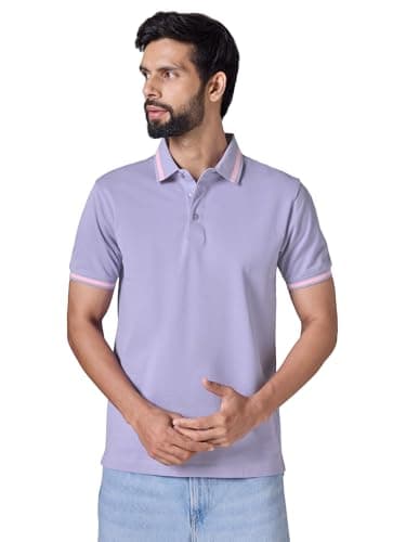 XYXX Men's Solid Cotton T-Shirt | Mercerized Pique Polo Collor Tshirts | Half Sleeves | Solid-Slim Fit | Purple Mist
