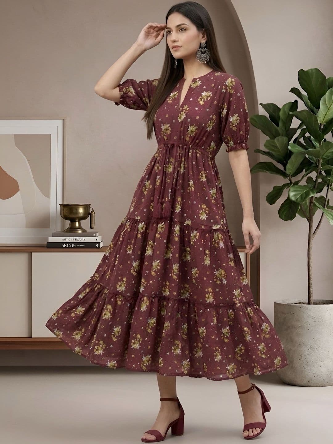 SZN Floral Print A-Line Midi Dress