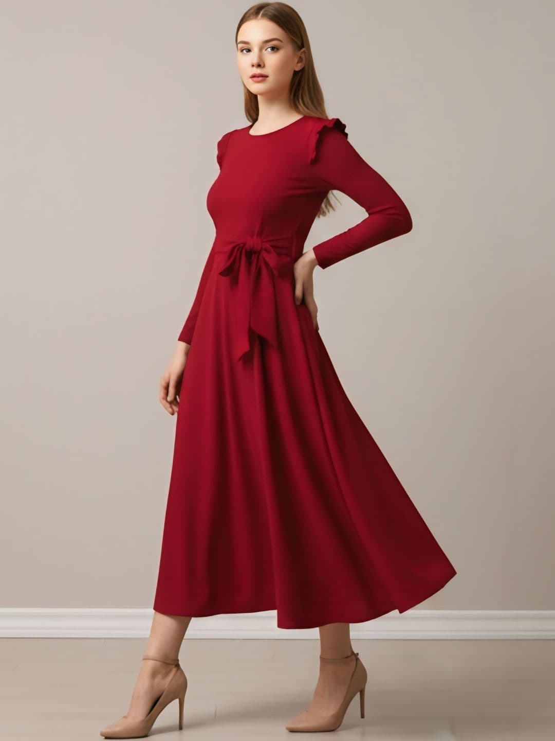 KODILA ENTERPRISE Ruffled Crepe Fit & Flare Midi Dress