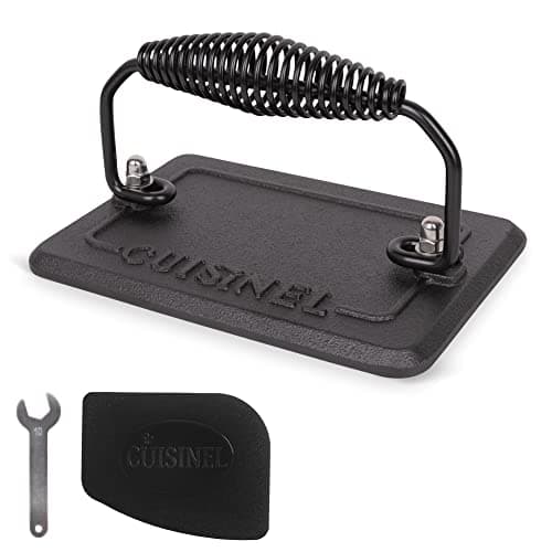 Cuisinel Grill Press - Cast Iron Burger Press for Bacon, Steak & Hamburgers - 6.75" x 4.5" Rectangular Pre-Seasoned 2.8-lb. Weight Sandwich Maker - Griddle, BBQ Accessory - Comfort-Grip Handle