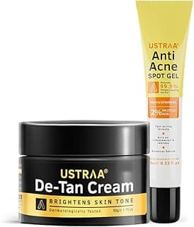 Ustraa De-Tan Cream For Men - 50 g | Effective Tan Removal | Even Skin tone, Prevents Dark Spots & Anti-Acne Spot Gel - 15 ml | Reduces 99.9% Pimple-Causing Germs | With Neem & 2% Salicylic Acid