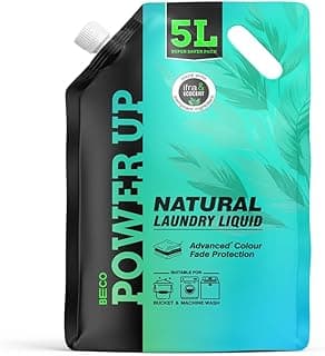 Beco Power Up Laundry Detergent Liquid - 5 Ltr Refill Pack | Tough Stain Removal | Retains Brightness and Shine | Chemical Free | Suitable for both Machine and Bucket Wash