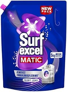 Surf Excel Matic Front Load Liquid Detergent 5Kg Refill Pouch, Specially designed to remove Tough Dried Stains, 1st time in Washing Machine