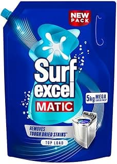 Surf Excel Matic Top Load Liquid Detergent 5Kg Refill Pouch, Specially designed to remove Tough Dried Stains, 1st time in Washing Machine
