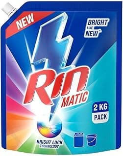 RIN Matic Liquid Detergent, 2Kg, for Dazzling Brightness, with Bright Lock Technology, Long-Lasting Fragrance, for Top Load Washing Machines