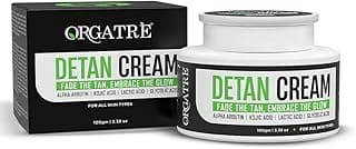 Orgatre DeTan Face Cream for Men & Women | Tan Removal & Skin Brightening with Alpha Arbutin, Kojic Acid, Lactic & Glycolic Acid | Daily Use, All Skin Types – 100g Brightening