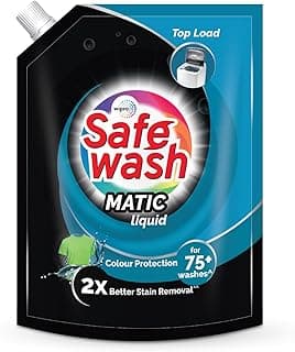 Safewash Top Load Matic Premium Liquid Detergent 2L Refill Pouch with Colour-Protect Technology | 2x Stain Removal | For All Types of Fabrics