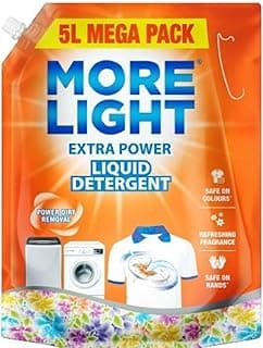 More Light Extra Power Liquid Detergent 5 Litre Pouch with Enzymatic Action Removes Tough Stain | Laundry Liquid Detergent with Refreshing Fragrance for Bucket Wash, Top Load & Front Load Machines