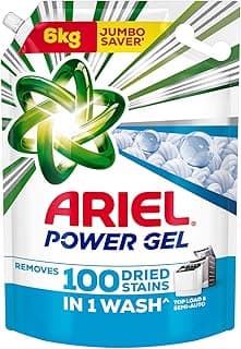 Ariel Power Gel Liquid Detergent for Top Load & Semi Auto – 6kg | Removes 100 Dried Stains in 1 Wash | Faster Dissolving | Long-Lasting Fragrance | Color Protection | At the price of Powders