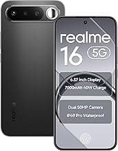 realme 16 5G Smartphone 12GB RAM 256 ROM 6.57" AMOLED 120Hz Display, 7000mAh Titan Battery 60W Fast Charge, Dual 50MP AI Camera, MediaTek Dimensity 6400 Turbo Processor, IP69 Air Black