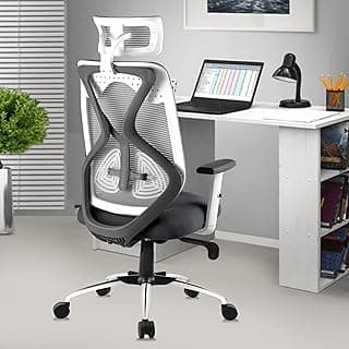 ASTRIDE Ergofit Ergonomic Office Chair for Home | 3-Years Warranty | 2D Headrest, Adjustable Arms & Lumbar Support | Tilt Lock Mechanism [Heavy Duty Chromium Metal Base, Grey-White] Boss Cabin, Home Office