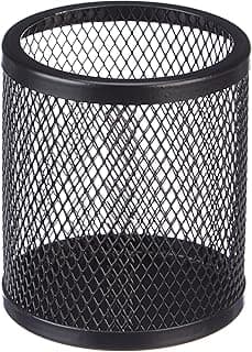 amazon basics Metal Round Mesh Pen Stand & Pencil Holder | Table Desk Organizer for Home, Office | Black