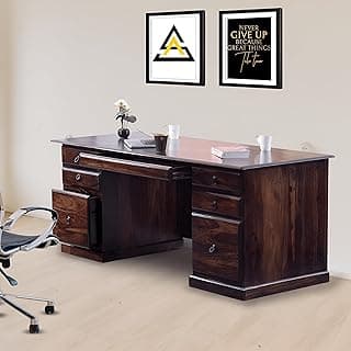 Wooden Study Table for Students Big Size with 6 Drawers Study Desk Table Office Table for Work from Home Writing Office Desk Computer Desk (Natural Walnut)