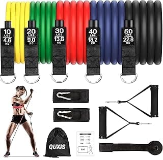 QUXIS Resistance Tube for Men and Women [Upto 45Kg] | Resistance Band Set & Exercise Bands | Resistance Band for Pull Up | (11 Pieces Tube Set) Gym Equipment for Home Workout | Natural Rubber