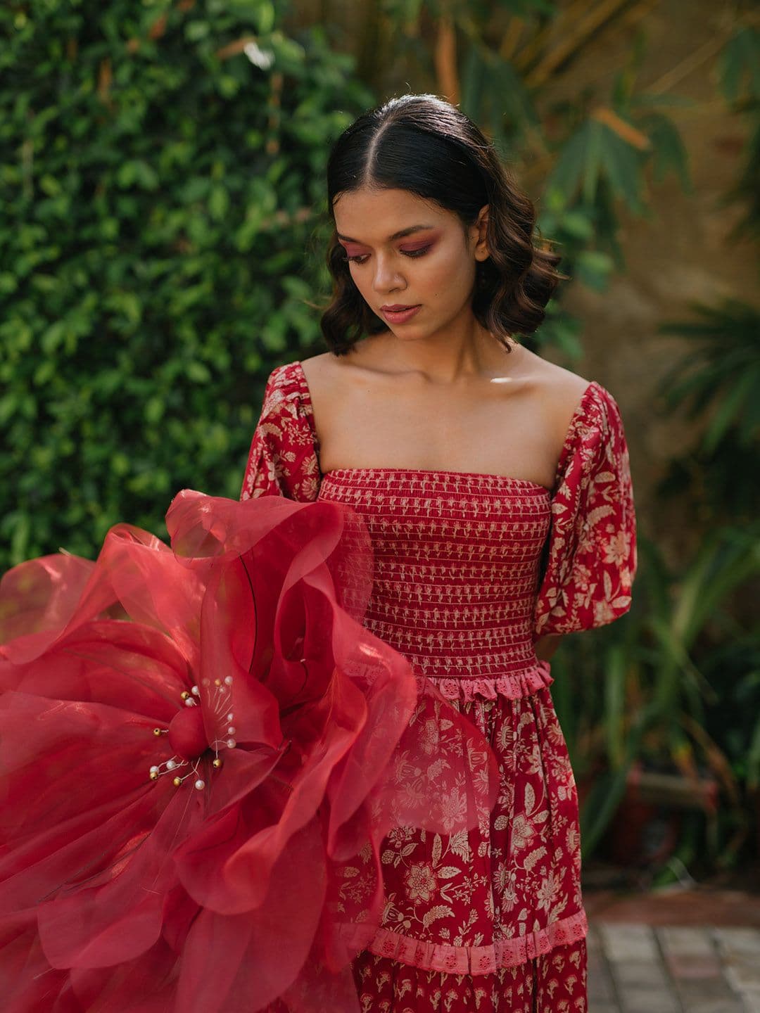 anayna Attractive Red Floral All in the Details Dress