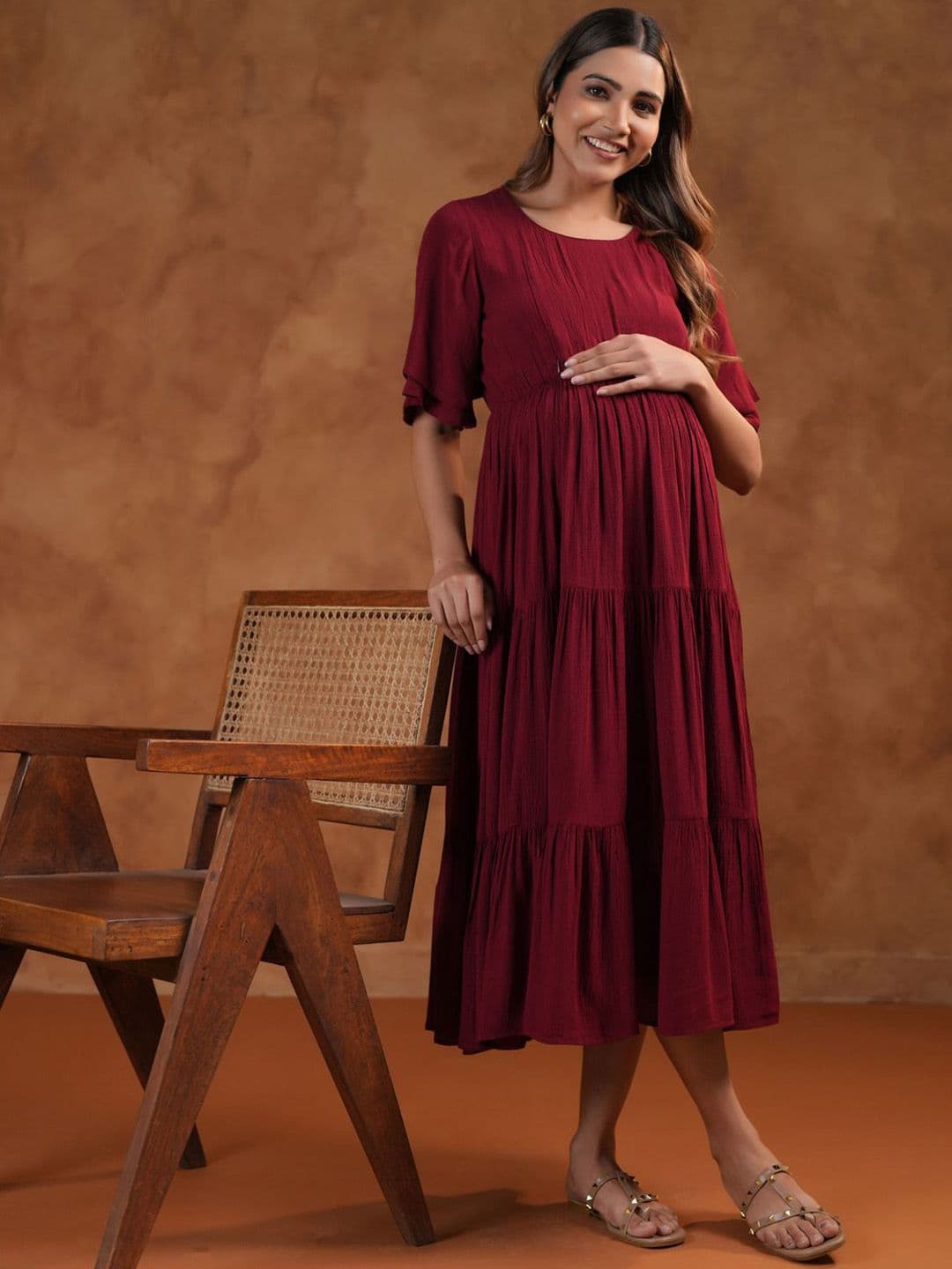 anayna Fit & Flared Midi Maternity Ethnic Dresses