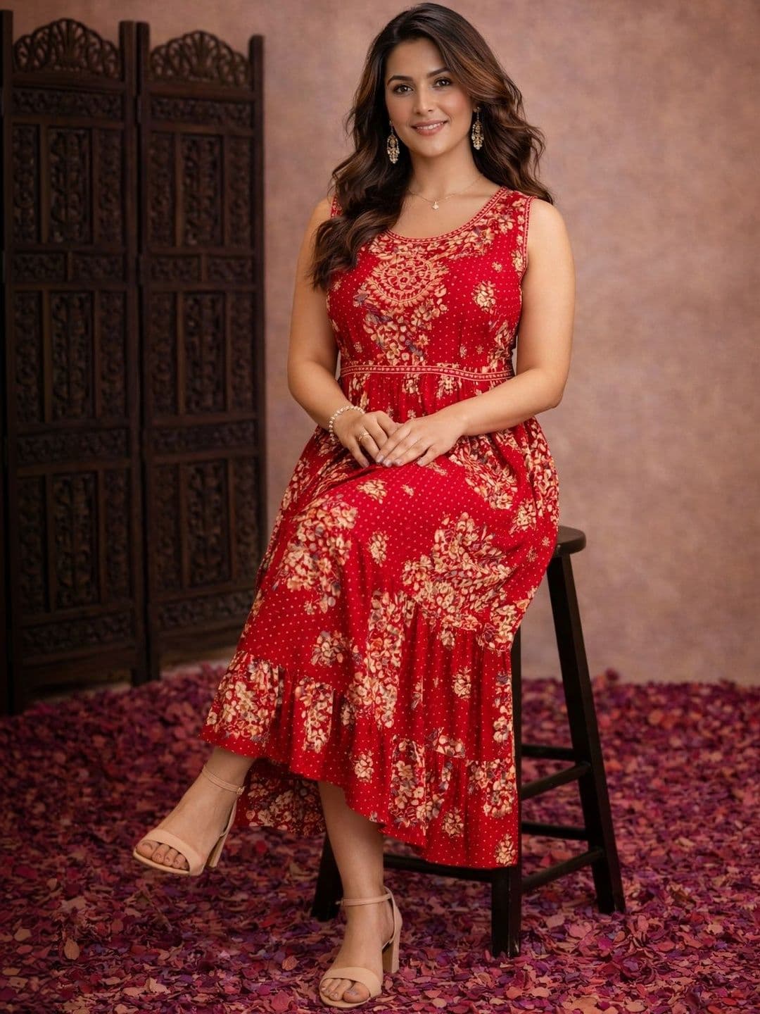 Aarika Floral Print A-Line Midi Dress