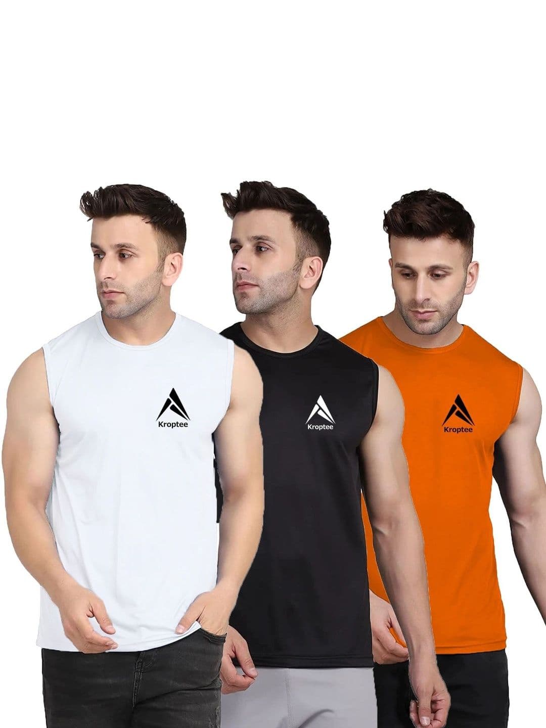 Kroptee Pack of 3 Cotton Blend Gym Vest