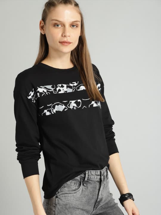 Roadster Women Black Printed Round Neck T-shirt