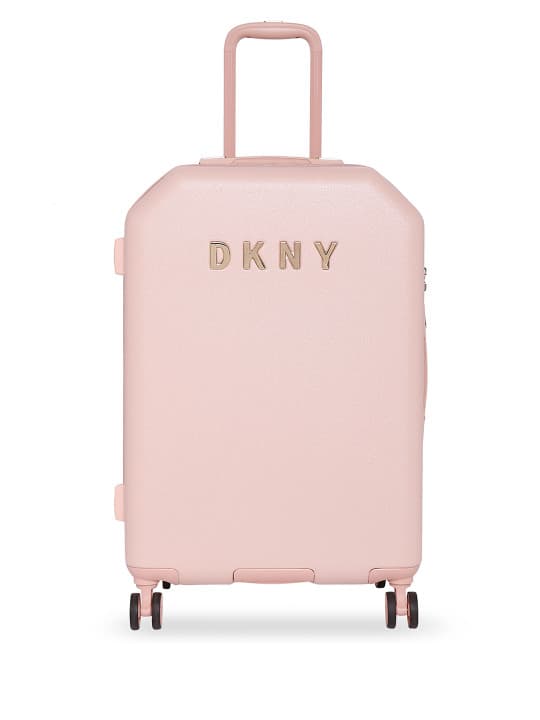 DKNY Unisex Pink Textured Allore Hard-Sided Large Trolley Suitcase