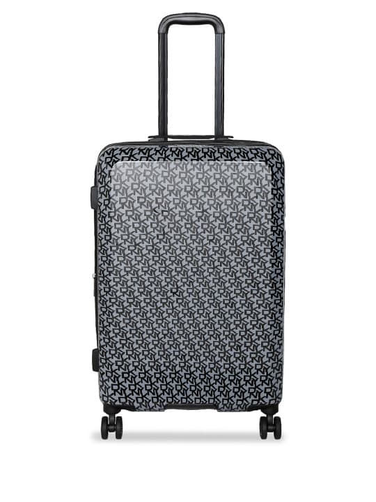 DKNY Unisex Black Printed Vintage Signature Hard-Sided Medium Trolley Suitcase