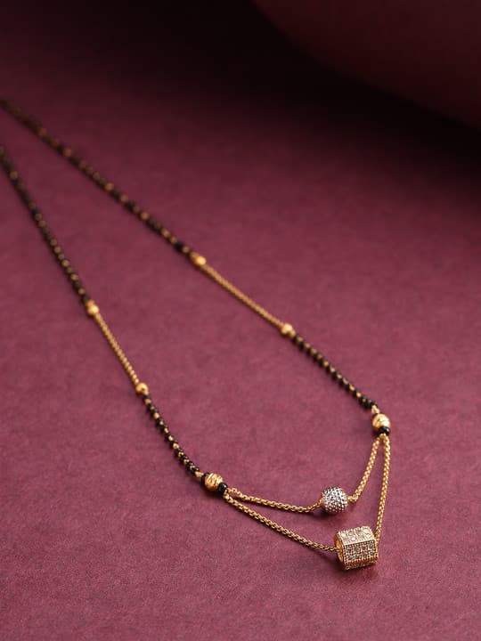 Priyaasi Black Gold-Plated AD-Studded & Beaded Layered Mangalsutra