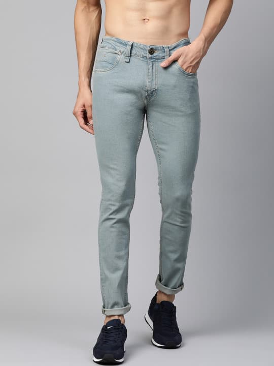 Roadster Men Blue Skinny Fit Mid-Rise Low Distressed Save Water Stretchable Jeans