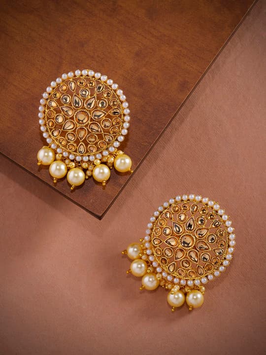Zaveri Pearls Gold-Plated Circular Drop Earrings