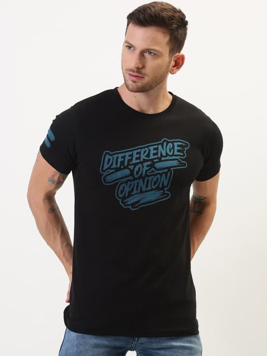 Difference of Opinion Men Black Printed Round Neck T-shirt