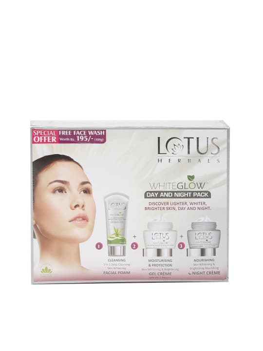 Lotus Herbals Sustainable Women White Glow Day Night Pack with Facial Wash 60g + 60g + 100g