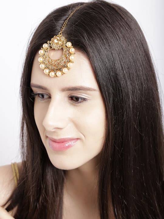 Zaveri Pearls Gold-Plated Beaded Maang Tikka