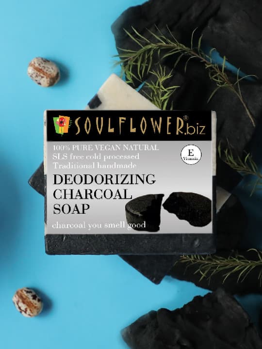 Soulflower Sustainable Unisex Pack of 2 Deodorizing Charcoal Soaps