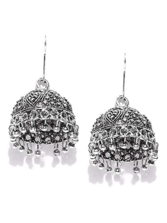 Zaveri Pearls Oxidised Silver-Plated Dome Shaped Jhumkas