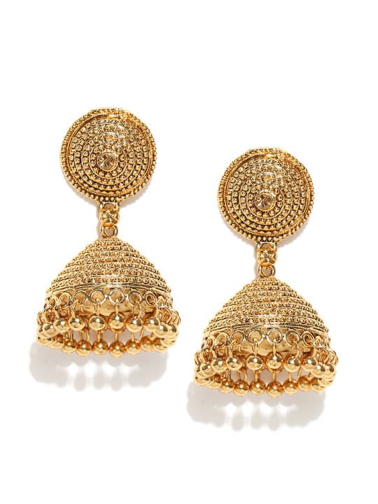 Zaveri Pearls Gold-Plated Dome Shaped Textured Jhumkas