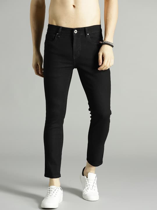 Roadster Men Black Skinny Fit Mid-Rise Clean Look Stretchable Cropped Jeans