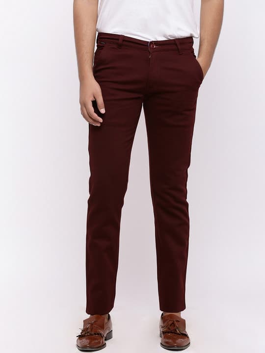 Nation Polo Club Men Maroon Skinny Fit Solid Chinos