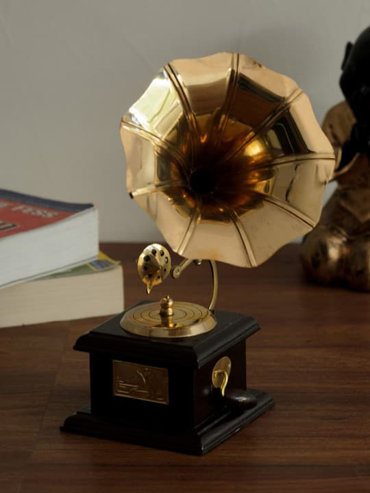 eCraftIndia Gold-Toned Handcrafted Brass Antique Music Decorative Gramophone Showpiece