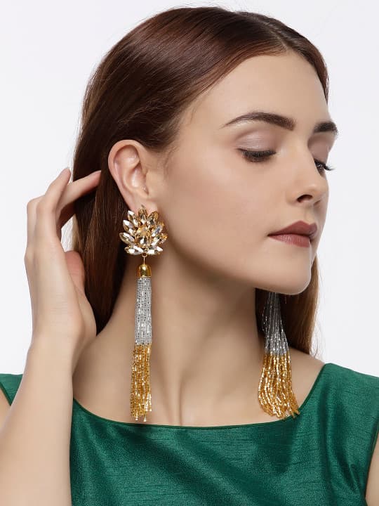 Zaveri Pearls Gold-Toned & White Floral Drop Earrings