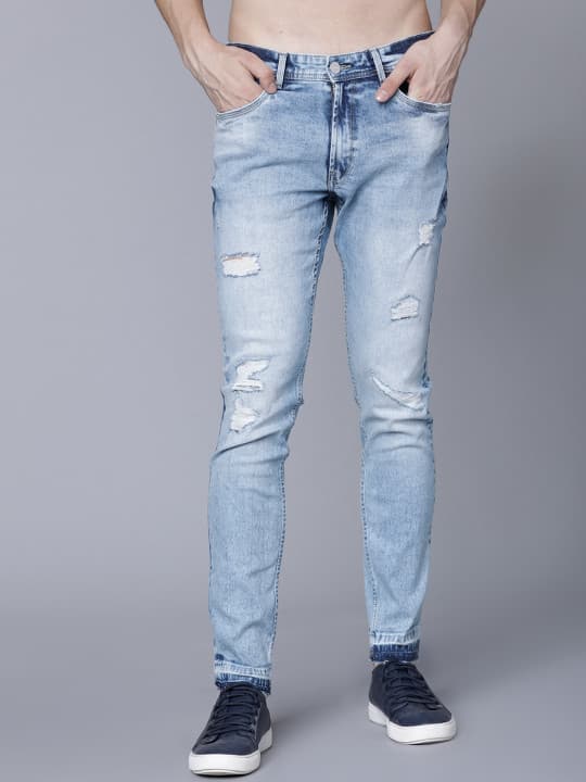 LOCOMOTIVE Men Blue Slim Fit Mid-Rise Mildly Distressed Stretchable Jeans