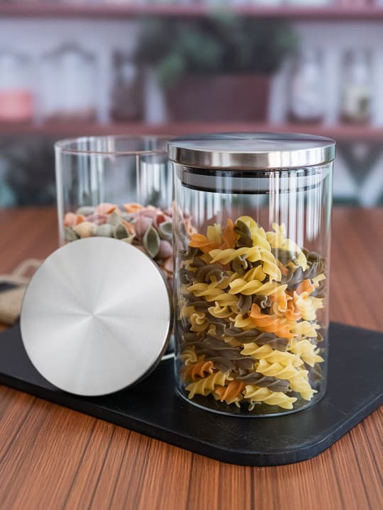 GOODHOMES Set of 2 Transparent Borosilicate Airtight Jars with Metal Lid