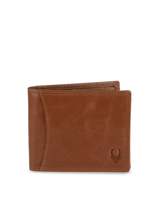 WildHorn Men Tan Brown RFID Protected Genuine Leather Hand-Stitched Solid Two Fold Wallet