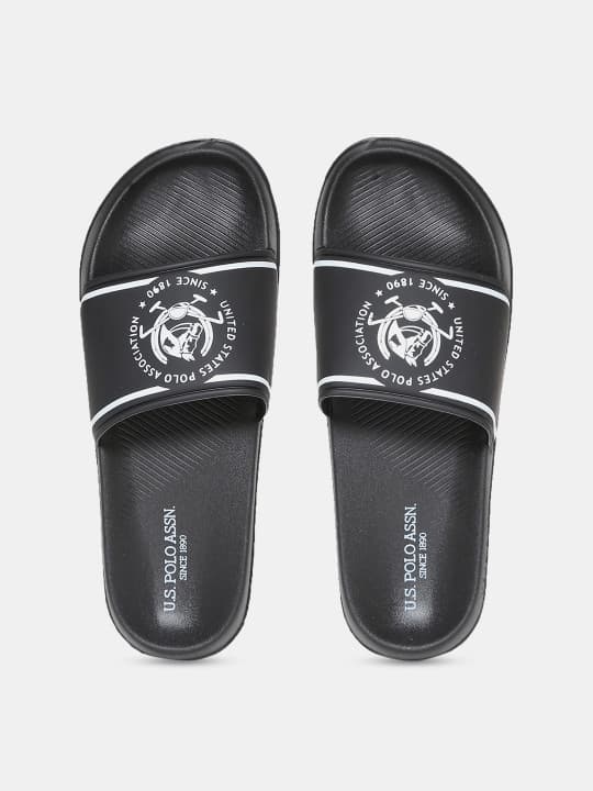 U.S. Polo Assn. Men Black & White Printed Sliders