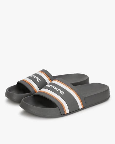 Brand Embossed Sliders with Contrast Stripes