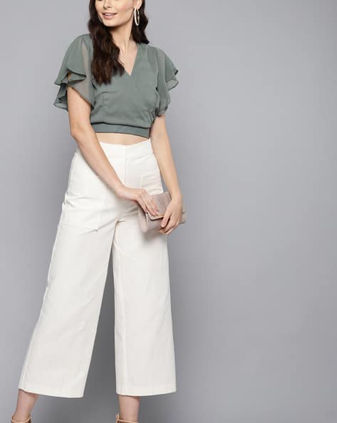 Wrap Blouson Top with Bell Sleeves