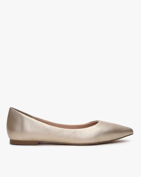 Metallic Pointed-Toe Ballerinas