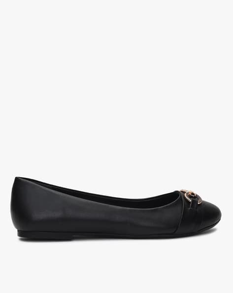 Round-Toe Ballerinas with Metal Overlay