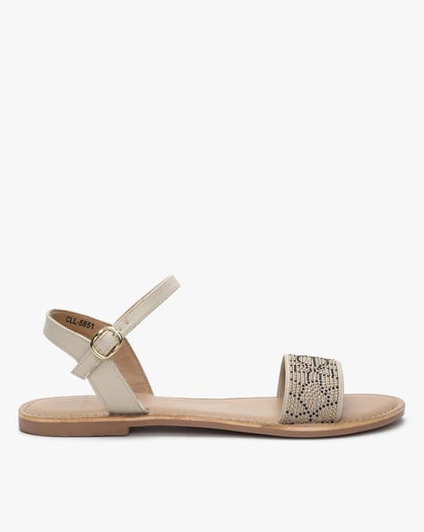 Embellished Flat Sandals with Buckle Fastening