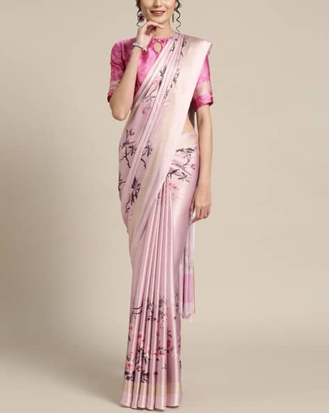 Saree Mall Light Pink Casual Satin Crepe Digital Print Saree