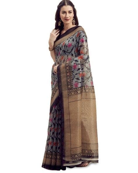 Floral Print Sheer Through Saree